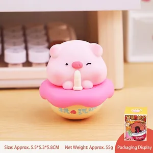 Cute pink pig tumbler toy peach series desk ornament for stress relief 5.5x5.3x5.8cm