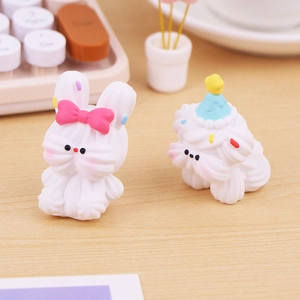 Cute bunny and dog resin figurines with cream texture for cake and desk decoration