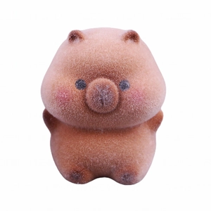 Miniature flocked capybara figurine with soft texture for cute desk and office decoration