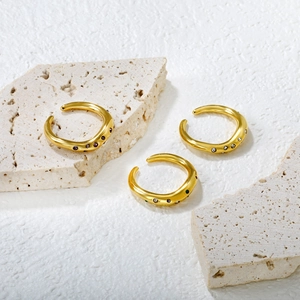 Irregular 18K gold plated stainless steel open rings set with colorful zircons