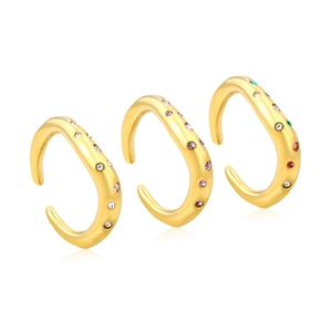 Irregular C-shaped gold stainless steel rings with colorful zircon stone inlay set
