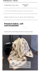 Detail of premium 53cm mulberry silk square scarf with vintage brown horse carriage print