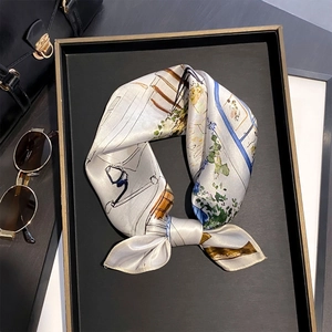 Foulard En Satin Pour Femmes Carré Peinture À L'Huile Française Imprimé Ville Élégant Accessoire De Cou