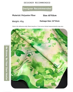 Detail specifications of 65x65cm floral print polyester scarf with smooth silk texture