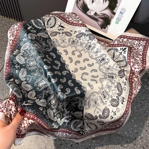 Elegant paisley print silk square scarf in beige and burgundy for women's neck decor