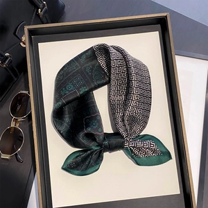 100% Mulberry Satin Square Scarf Vintage Paisley Geometric Print Neckerchief For Women Elegant Satin Neck Wrap
