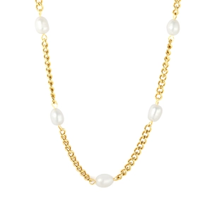 Collier en acier inoxydable plaqué or 18 carats avec cinq perles d'eau douce et chaîne
