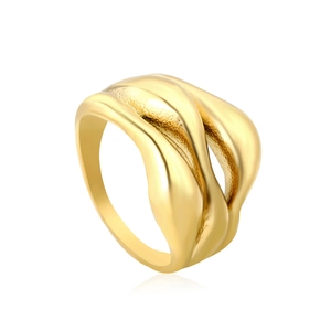 Irregular 18K gold-plated stainless steel ring with wave texture and polished finish