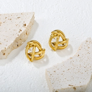 Boucles d'oreilles nœud minimalistes plaquées or 18k en acier inoxydable sur pierre