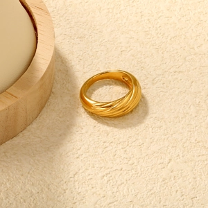 Detail showing the 18K gold plated stainless steel ring with twisted spiral texture