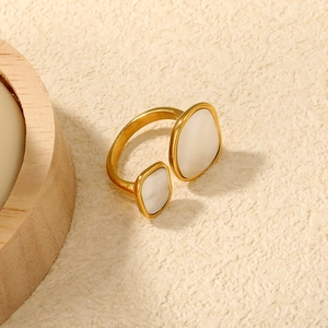 French luxury 18K gold plated stainless steel open ring with white shell inlay design