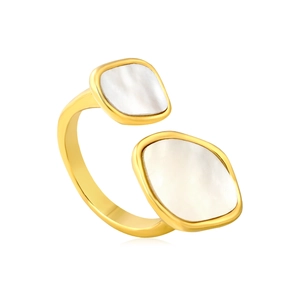 Minimalist 18k gold plated stainless steel open ring with irregular white shell inlay