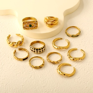 Anelli Irregolari In Acciaio Inossidabile Per Donna Placcati Oro 18K Stile Vintage Francese Smalto A Scacchi Gioielli Regolabili