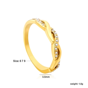 Detail view of 18K gold-plated twisted ring showing 3.5mm width and size dimensions