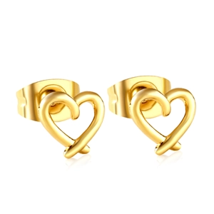 Boucles d'oreilles cœur en acier inoxydable plaqué or 18K avec design croisé