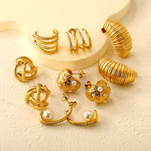 Boucles D'Oreilles Créoles Géométriques Acier Inoxydable Plaquées Or Künstliche Perle Rhinestone Bijoux Mode Luxe Femmes