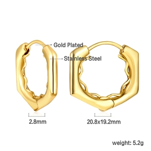 Paramètres de taille détaillés pour boucles d'oreilles hexagonales plaqué or