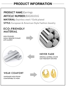 Détail de boucles d'oreilles carrées en acier inoxydable plaqué or poli