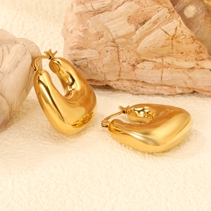 Boucles D'oreilles Créoles Chunky En Forme De U Acier Inoxydable Plaqué Or Poli Miroir Géométrique Minimaliste Femmes