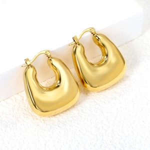 Boucles d'oreilles polies en forme de U style sac à main en acier doré brillant