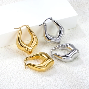 Minimalist Stainless Steel U-Shaped Chunky Hoop Earrings For Women Gold Silver Plated Geometric Teardrop Ear Buckle Jewelry