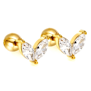 18K gold plated stainless steel marquise zircon stud earrings with screw ball backs