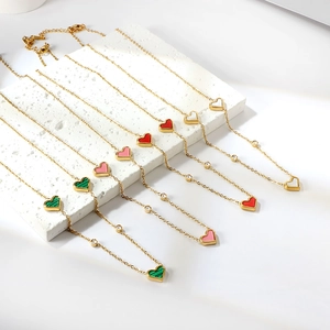 18k gold plated heart necklace with white shell and colorful pendants for women
