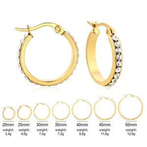 Boucles d'oreilles créoles dorées avec strass en tailles de 20 mm à 50 mm de diamètre
