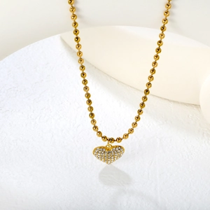 Elegant 18k gold plated stainless steel heart necklace with sparkling pavé crystals