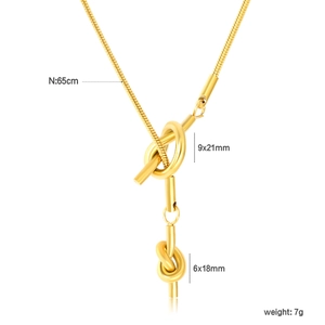 Detail shot of 18k gold plated snake chain with 65cm length and dual knot pendant