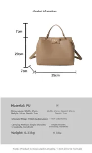 Dimensions détaillées du sac à main kaki en cuir PU grainé avec poignée métallique