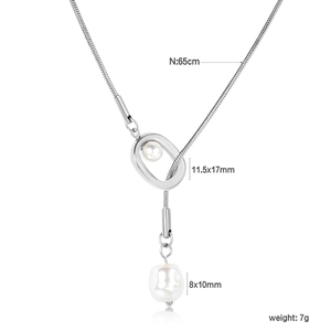 Collier chaîne serpent de 65cm en acier inoxydable avec perle ovale et pendentif cœur 18K