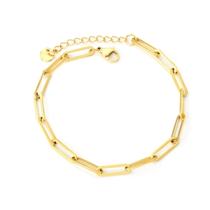 Classic 18K gold-plated stainless steel paperclip chain bracelet with adjustable clasp