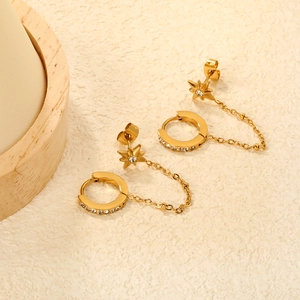 18K gold plated stainless steel star and circle earrings with sparkling zircons and tassels