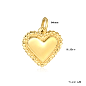 Detailed view of heart shell pendant with dimensions 15x15mm and 18K gold plating