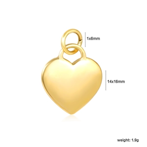 Polished gold heart pendant with dimensions 14x16mm and two metal connecting rings