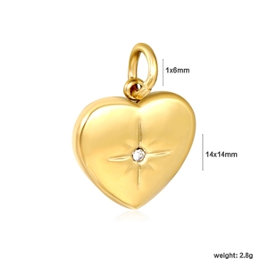 18K gold plated stainless steel heart pendant with starburst engraving and gemstone