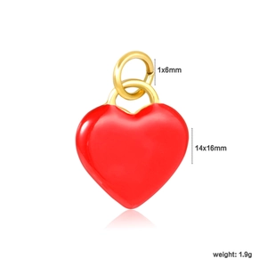 Red enamel heart pendant with 18K gold plated stainless steel ring 14x16mm size