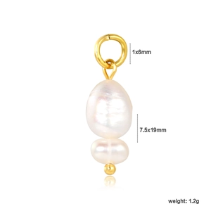 Detail view of 18K gold stainless steel pearl pendant with dimensions and weight specs