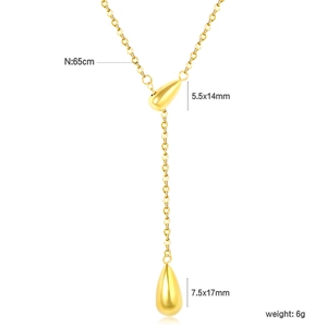 Detail specifications of 18K gold plated Y-necklace with teardrop pendants and dimensions