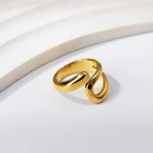 Polished 18K gold plated stainless steel wave ring with minimalist open design