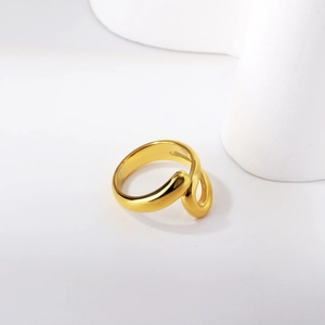 Minimalist 18K gold plated stainless steel open ring with fluid organic design