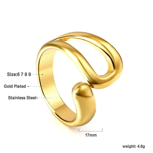 Detailed view of 18K gold plated stainless steel irregular double layer open ring features