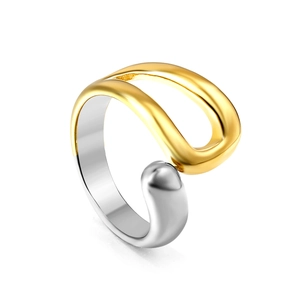 Two-tone geometric 18k gold plated open ring with a minimalist polished metal design