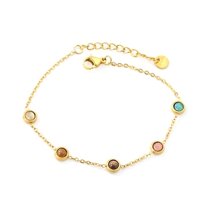 18K gold plated stainless steel snake chain bracelet with five colorful cat eye stones