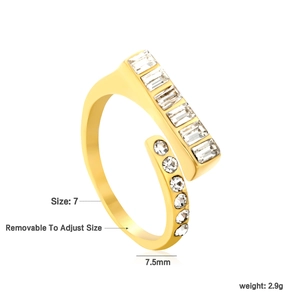 Macro shot of gold-plated adjustable ring featuring square and round zircon stones