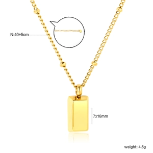 Minimalist gold rectangular bar necklace with 40+5cm chain and 7x16mm pendant details