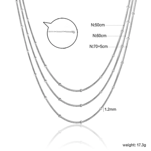 18K minimalist silver snake chain necklace with beads in 50cm, 60cm, and 70cm lengths