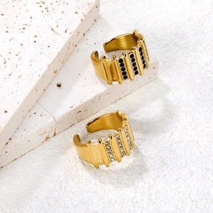 18k gold plated stainless steel adjustable ring with green and white gemstones