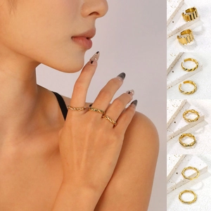 French vintage emerald and bamboo style stainless steel rings shown in multiple angles